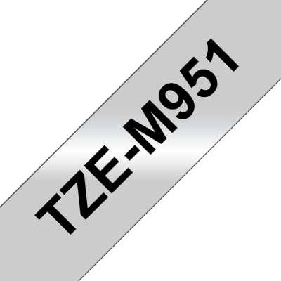 Taśma Brother TZe-M951 24mm srebrna matowa czarny nadruk