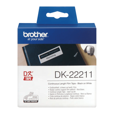 Etykiety Brother DK22211, taśma ciągła foliowa biała o szerokości 29mm do drukarek etykiet QL