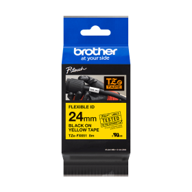 Taśma laminowana Brother TZe FX651 24 mm, FLEXIBLE ID, elastyczna żółta czarny nadruk