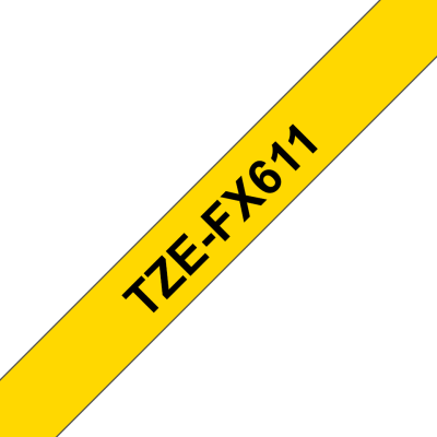 Taśma Brother TZe FX611 6mm żółta czarny nadruk laminowana elastyczna