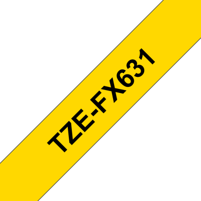 Taśma laminowana TZe FX631 12mm, FLEXIBLE ID, elastyczna, nadruk czarny/żółte tło