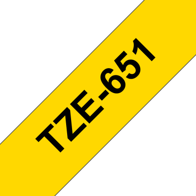 Taśma Brother TZe-651 czarny nadruk na żółtym tle, 24mm szerokości, laminowana
