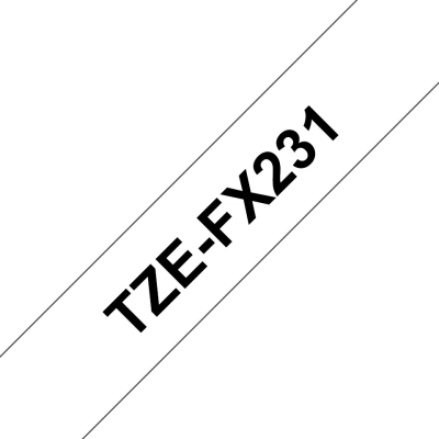 Taśma laminowana TZe-FX231 12mm, FLEXIBLE ID, elastyczna, nadruk czarny/białe tło