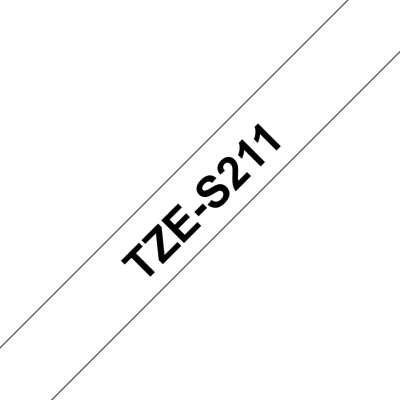 Taśma Brother TZe-S211 mocny klej 6mm biała czarny nadruk