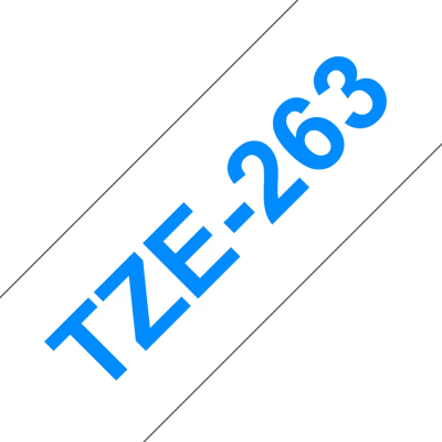 Taśma Brother TZe-263 niebieski nadruk na białym tle, 36mm szerokości, laminowana