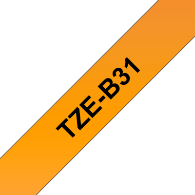 Taśma Brother TZe-B31 12mm fluorescencyjna pomarańczowa czarny nadruk