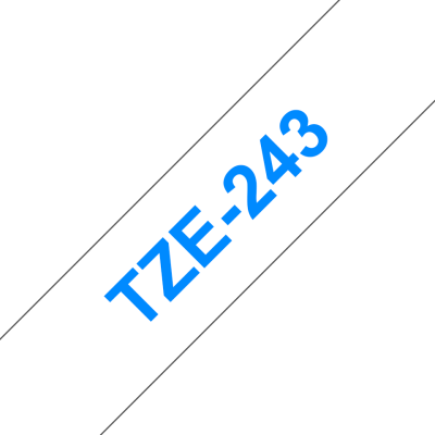 Taśma Brother TZe-243 18mm biała niebieski nadruk