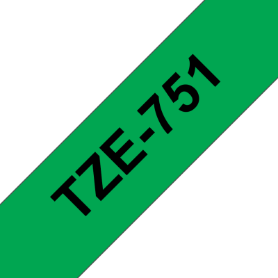 Taśma Brother TZe-751 czarny nadruk na zielonym tle, 24mm szerokości, laminowana